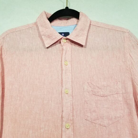 Ben Sherman Mens Small Linen Blend Shirt Long Sleeve Button Down Woven Pink - Picture 4 of 10